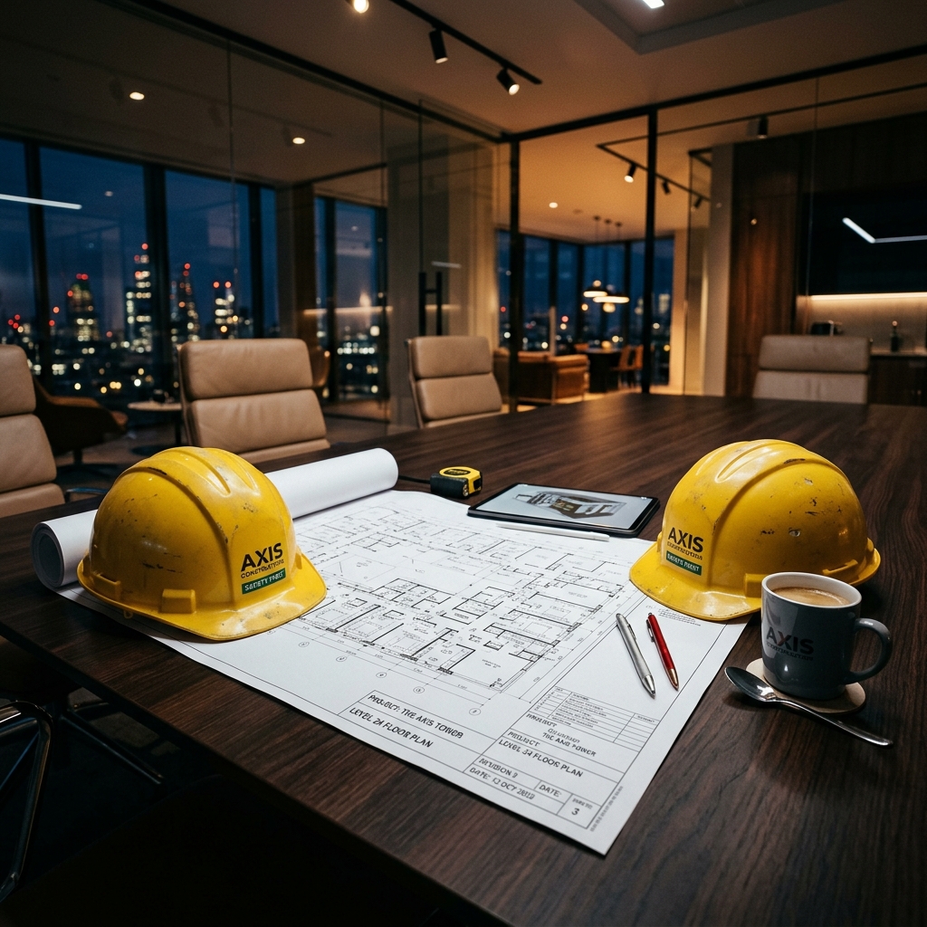 Commercial blueprints and hardhat